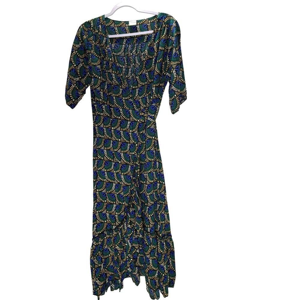 Printed Midi Dress in Blue & Green